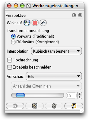 Eigenschaften des Werkzeuges Perspektive